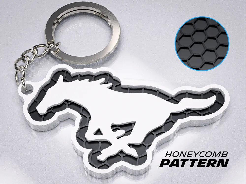"Mustang" Honeycomb 3D Printed Key Chain