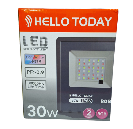 Hello Today Cool White + RGB 30 Watt LED Flood Light - Indoor/Outdoor