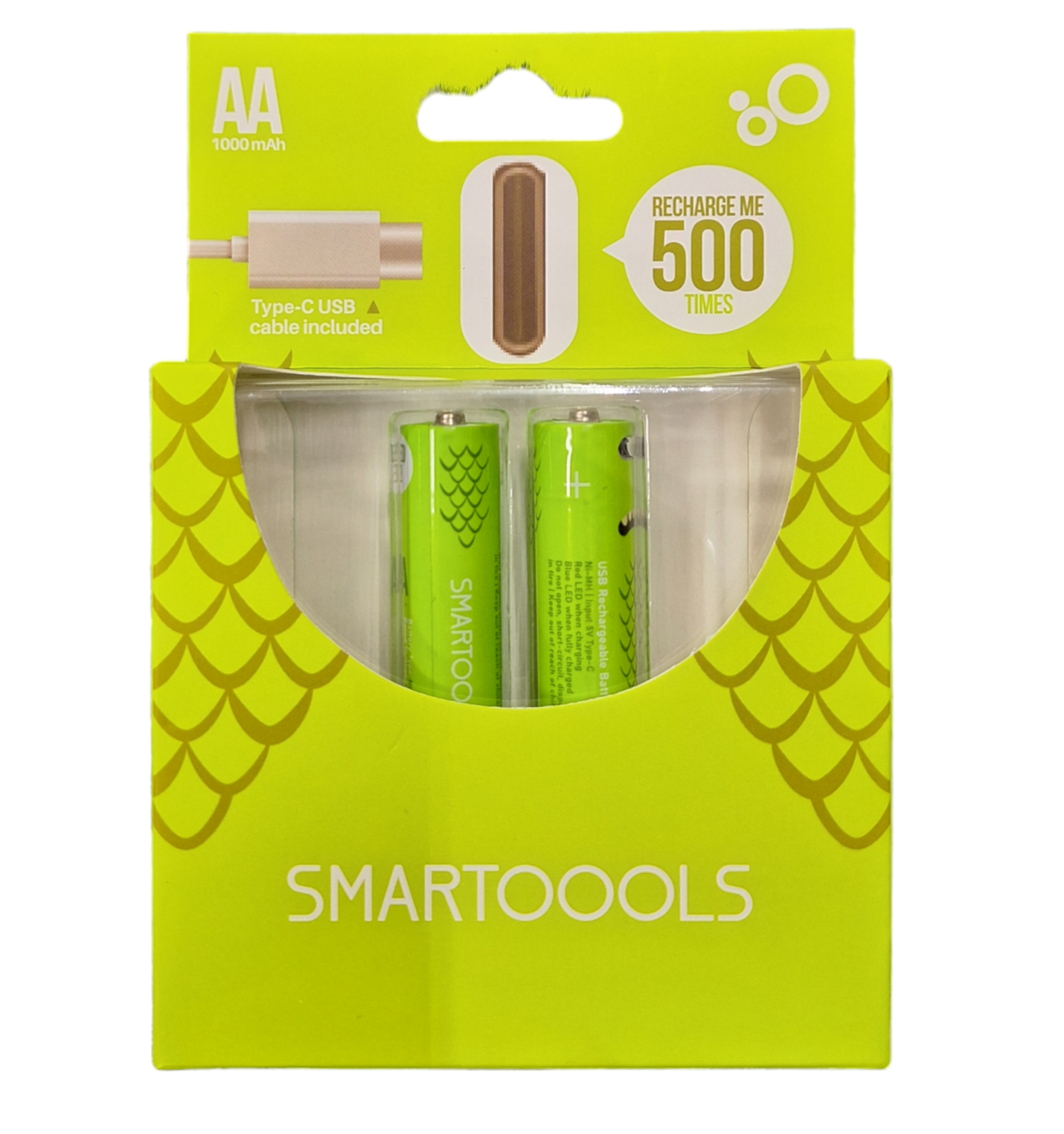 Smart Tools AA 1.2V 1000mAh Rechargeable Type C Batteries - 2 pack