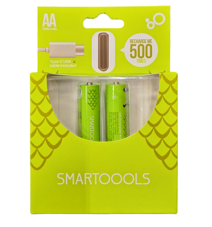 Smart Tools AA 1.2V 1000mAh Rechargeable Type C Batteries - 2 pack