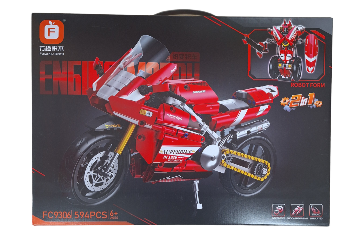 Forange Block 2 in 1 Tranformable Super Bike Building Blocks