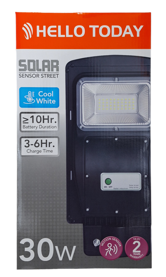 Hello Today 30 Watt Solar Sensor Street Light - Cool White