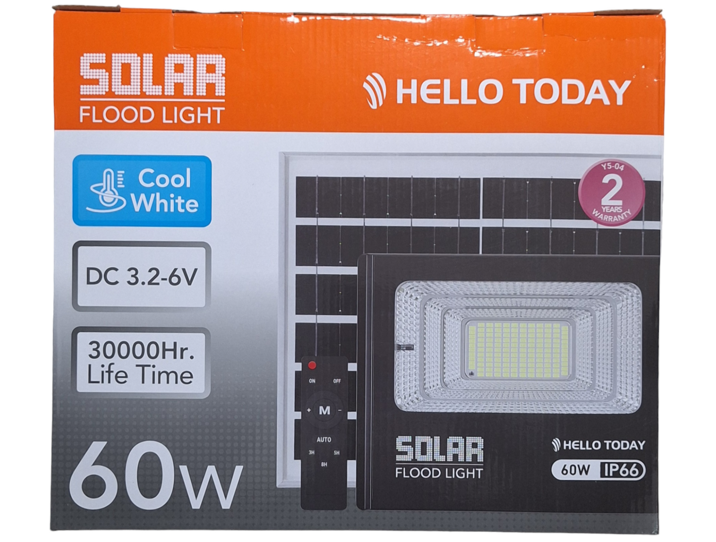 Hello Today Remote Controlled 60w Solar Outdoor Flood Light With Panel