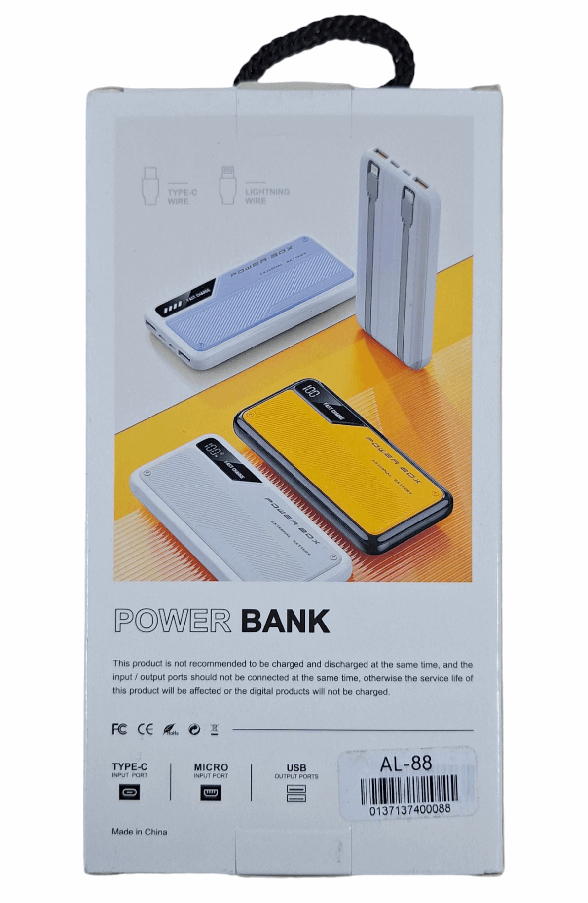 10000mah Multi-port Power Bank With Built-in Cables