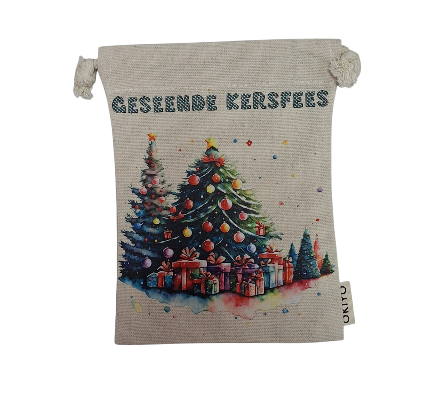 Christmas Cotton Unbleached Eco-Friendly Drawstring Bag  "Geseënde Kersfees"