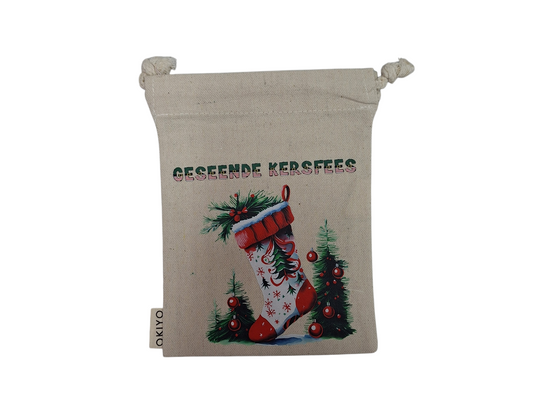 Christmas Cotton Unbleached Eco-Friendly Drawstring Bag