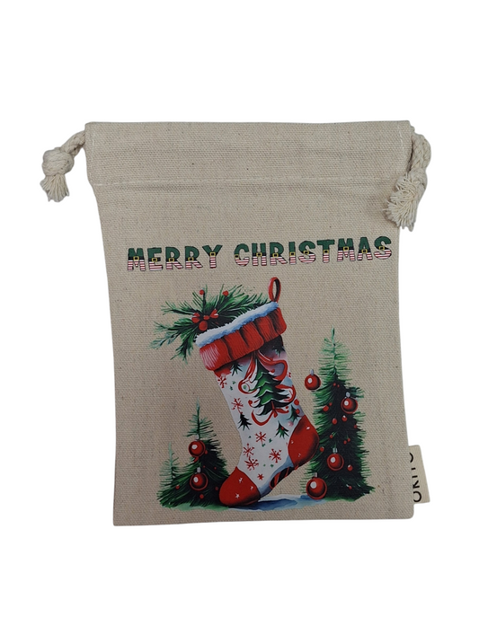 Christmas Cotton Unbleached Eco-Friendly Drawstring Bag