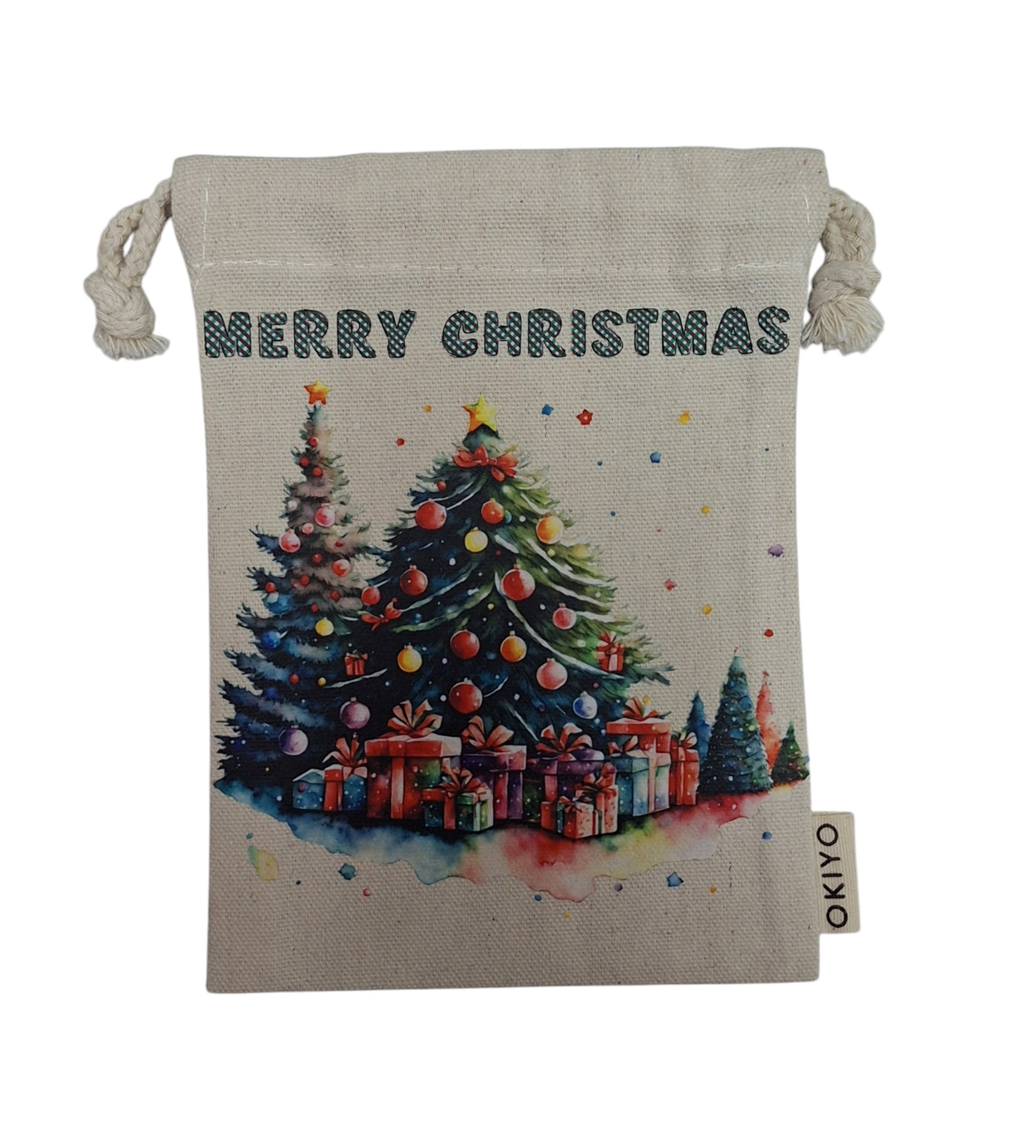 Christmas Cotton Unbleached Eco-Friendly Drawstring Bag