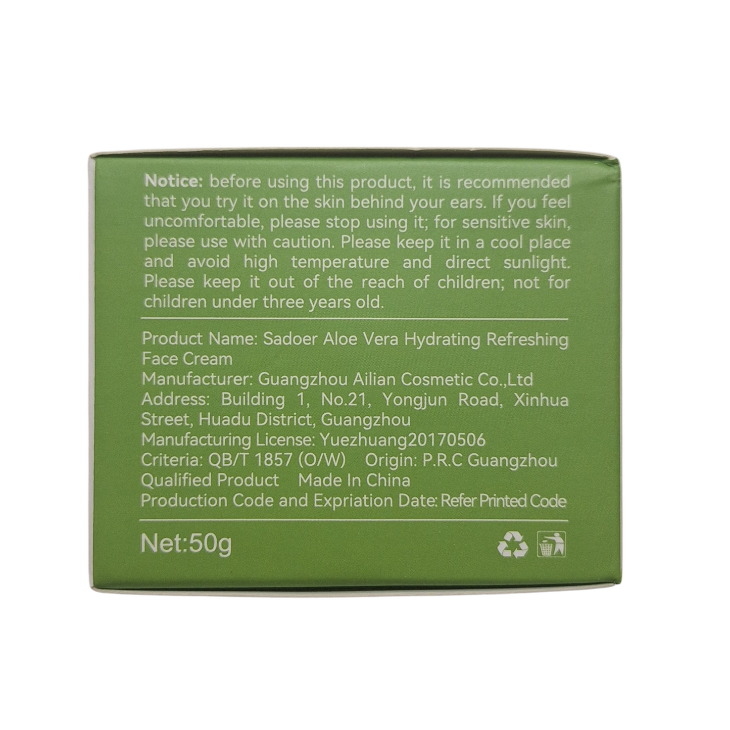 Aloe Vera Hydrating Face Cream 50g – Deep Moisturizing & Soothing Skincare for All Skin Types