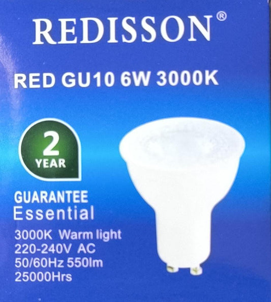 REDISSON GU10 6Watt 240vAC 3000k (Warm White) LED Downlight Bulb - Versatile Lighting Solution