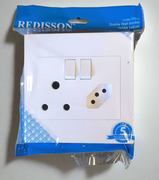 Redisson 4x4 16Amp Single 3Pin Socket + Single Euro 3Pin Socket