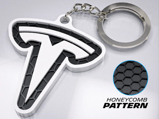 "Tesla Badge" Honeycomb 3D Printed Key Chain