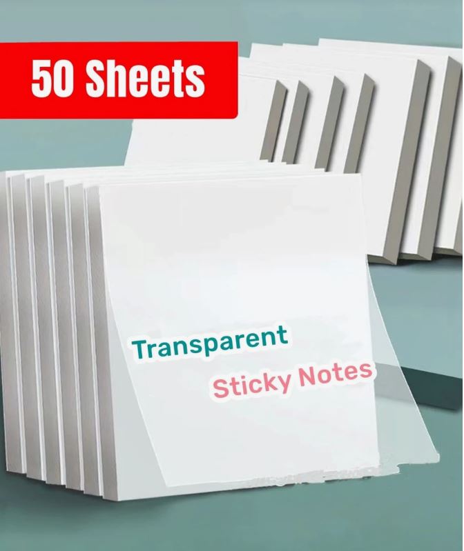 50pcs Clear Transparent Waterproof Adhesive Sticky Notes