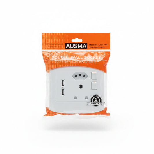 Ausma 4x4 1x16A 1 Euro 16A 2xUSB 2.1 Wall Socket