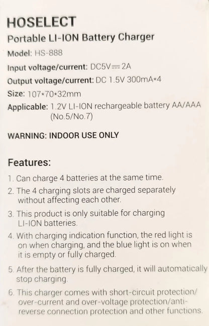 Hoselect HS-888 5V USB AA/AAA Li-Ion Battery Charger