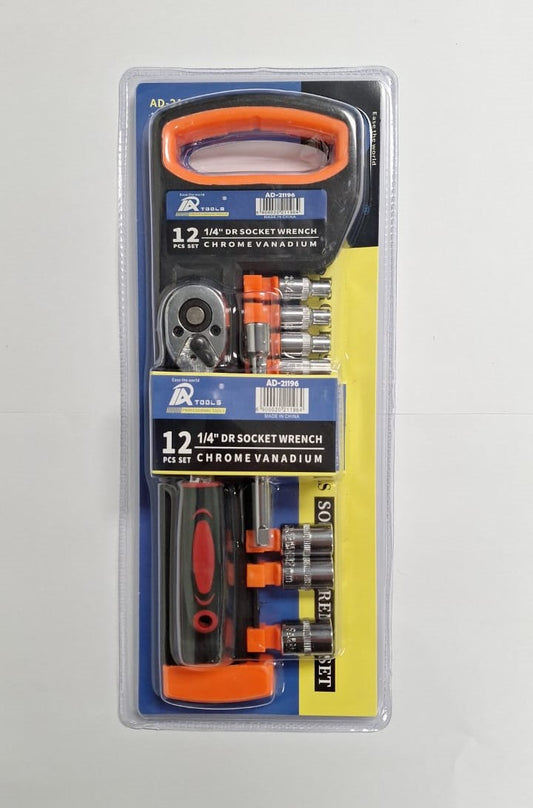 12pcs 1/4" DR Chrome Vanadium Socket Wrench Set
