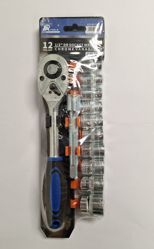 12pcs 1/2" DR Chrome Vanadium Socket Wrench Set