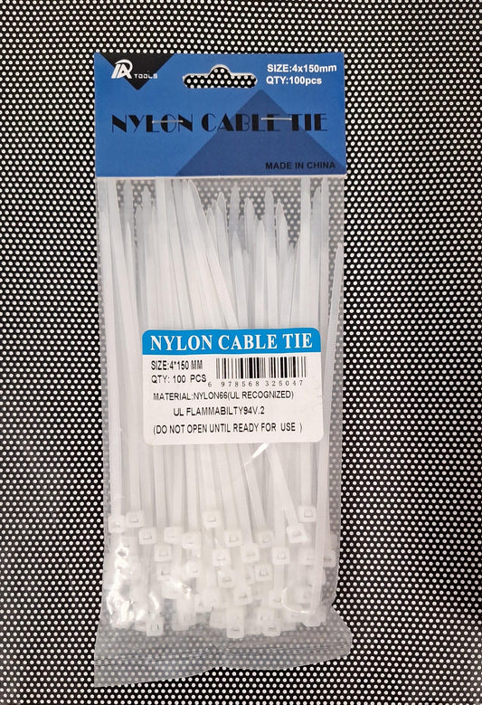 100Pcs 4x150mm (15cm) White Nylon Cable Ties