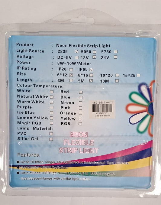 Neon LED Flex 12v DC - White 5m