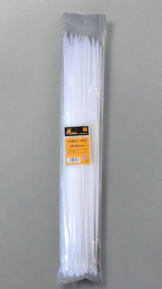 100Pieces 4x500mm (50cm) White Nylon Cable Ties