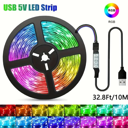 10meter 5V Vibrant RGB3535 LED Strip Light with USB Plug & Easy-Control Three-Key Remote