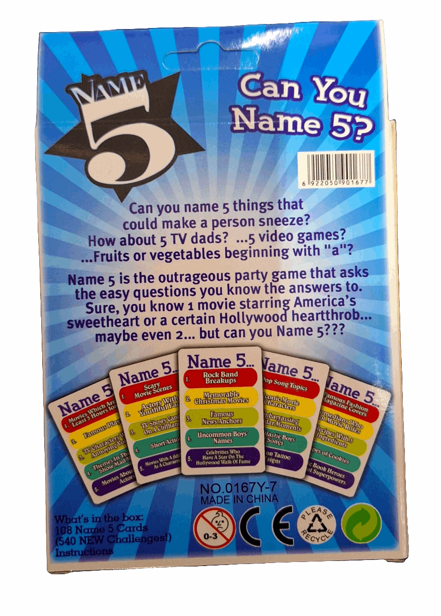 Can You Name 5? Card Game