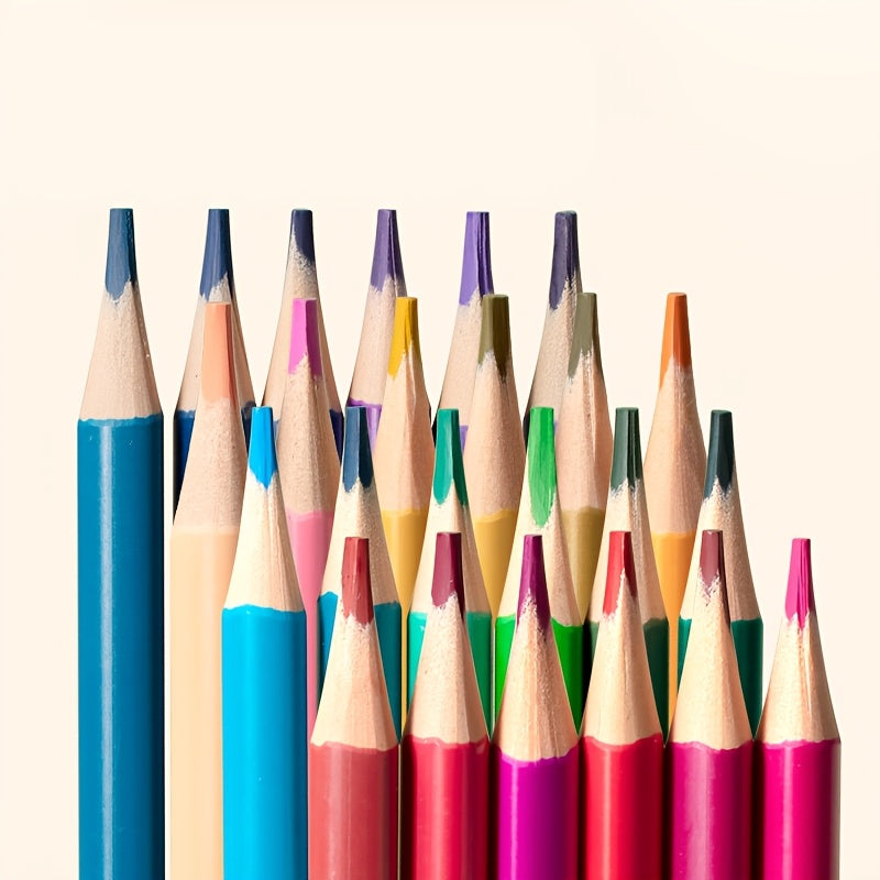 Set of colorful Temu colored pencils for art and painting supplies, arranged in a neat row with vibrant hues visible.