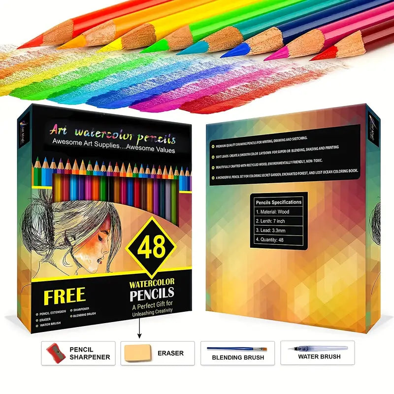 Color Pencil Set KALOUR Watercolor Pencils, Set of 48 Professional Colored Pencils for Adults and Teens