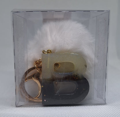 Custom Resin Letter Keychain With a White Pom Pom - B - Little Tokyo SA