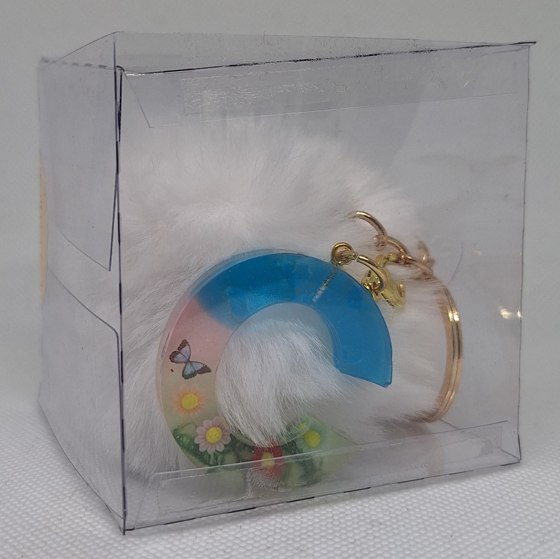 Custom Resin Letter Keychain With a White Pom Pom - C - Little Tokyo SA