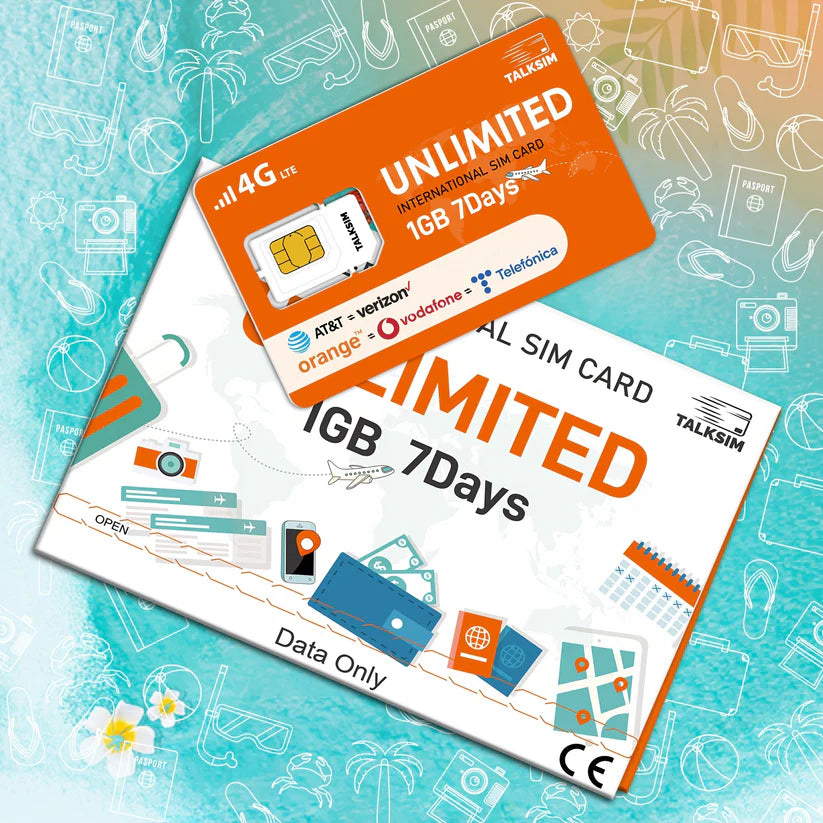 International Travel Data SIM Card 1GB 7Days