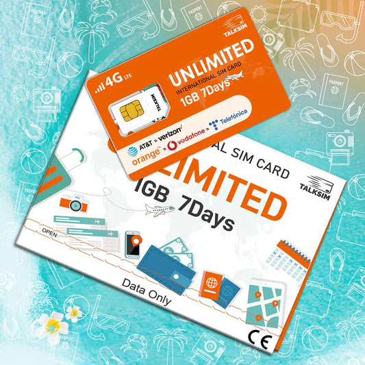 International Travel Data SIM Card 1GB 7Days