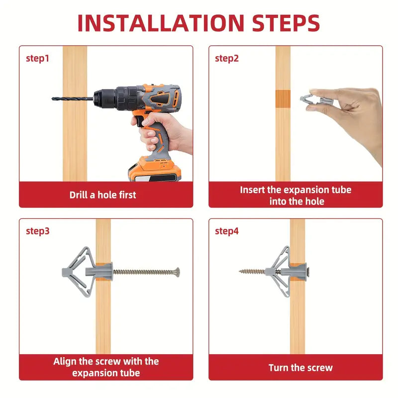 100pcs Drywall Anchor Kit with Butterfly Expansion Tubes