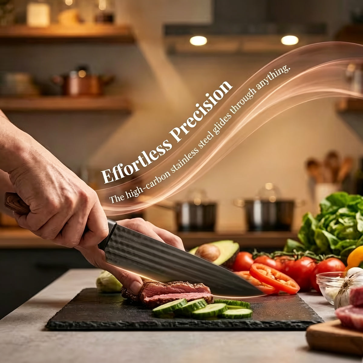Six-piece stainless steel kitchen knives set by Temu, includes various knife types for household cooking tasks.
