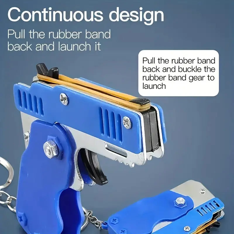 Mini Folding Metal Rubber Band Launcher Toy with Keychain