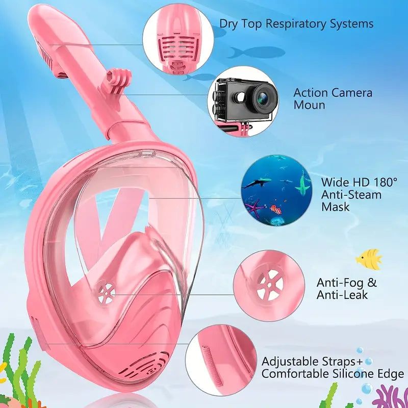 Children's Full Face Snorkeling Mask With Camera Mount