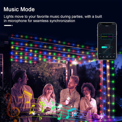 Colorful RGBIC leather wire smart fairy lights by Temu with app control, glowing with vibrant multicolor LED illumination.