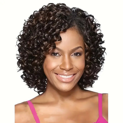 Women's Elegant Afro Curly Wig with Side Bangs