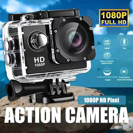 1080P HD Action Camera with 140° Wide Angle, 5.08cm LCD Display - Ultra HD Shooting