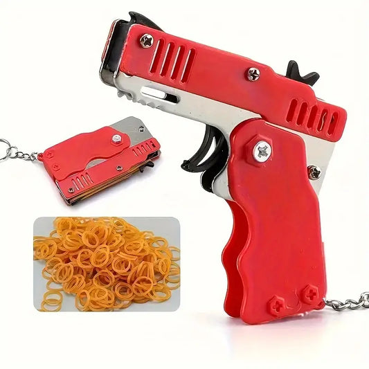 Mini Folding Metal Rubber Band Launcher Toy with Keychain