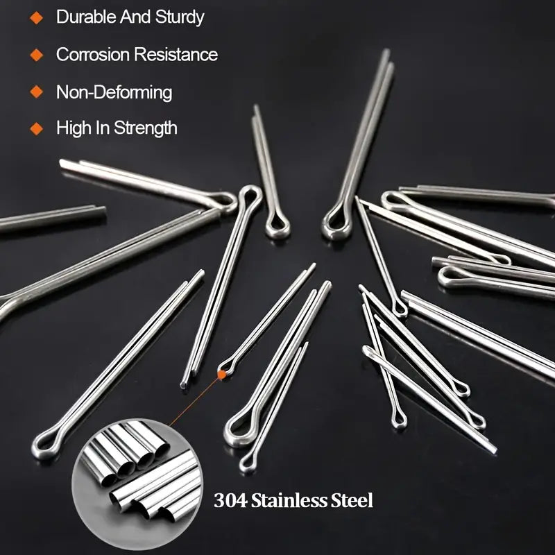 100pcs Premium 304 Stainless Steel Cotter Pin Assortment Kit