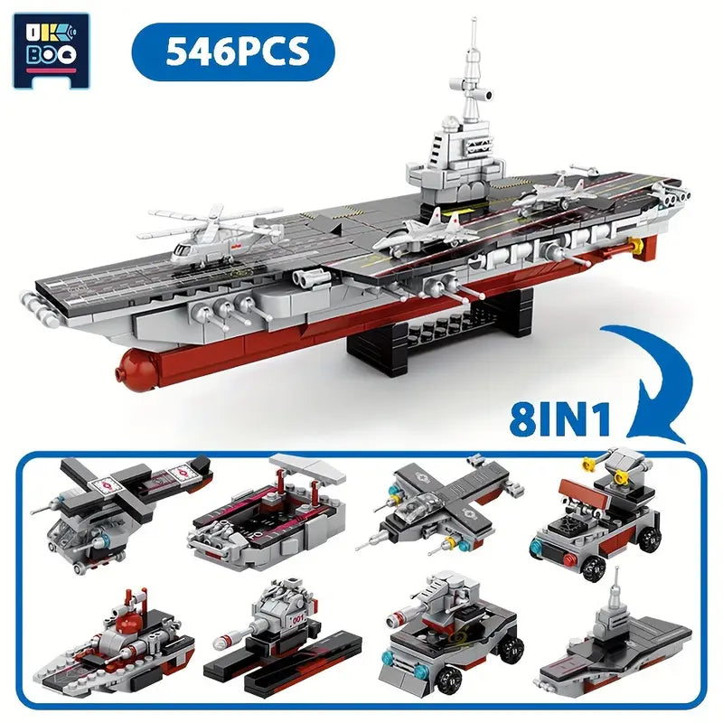 Ukboo 8-in-1 Military Ship & Aircraft Building Blocks Set