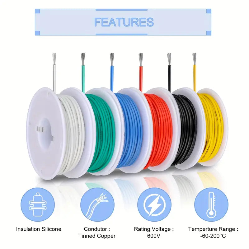 6pcs 60m 22AWG Silicone Wire Kit