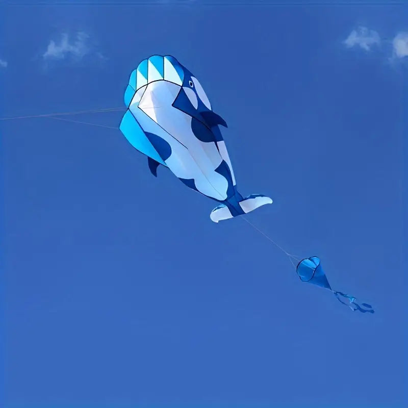 Large 3D Whale Kite - Soft, Durable Polyester in Blue with Matching Tail