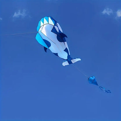 Large 3D Whale Kite - Soft, Durable Polyester in Blue with Matching Tail
