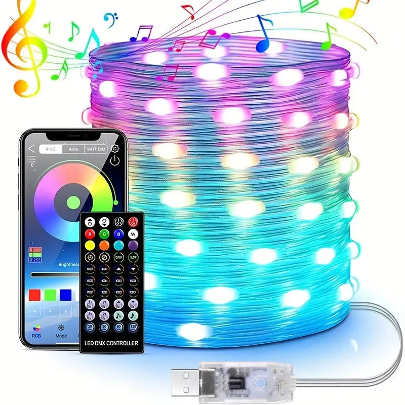 20Meter Color-Changing RGB LED Lights with Remote & App Control - USB Powered, Perfect for Holidays & Weddings