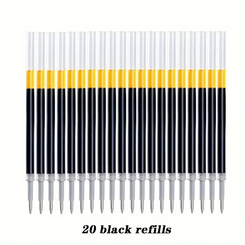 25pcs Retractable Gel Pens - 0.5m Fine Point with Refills Black Pens