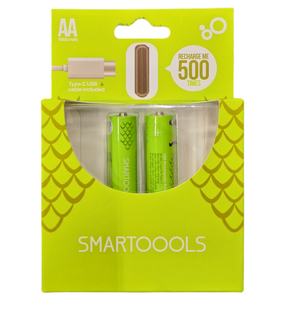 Smart Tools AA 1.2V 1000mAh Rechargeable Type C Batteries - 2 pack - Little Tokyo SA