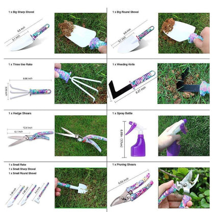 XF0900 Gardening Hand Tools with Purple Floral Print 10 Pieces