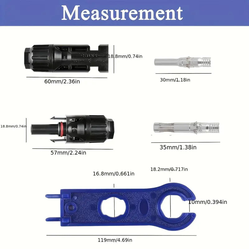 10 Pairs Solar Panel Connector Solar Connector Male/Female Plug With 2pcs Wrench